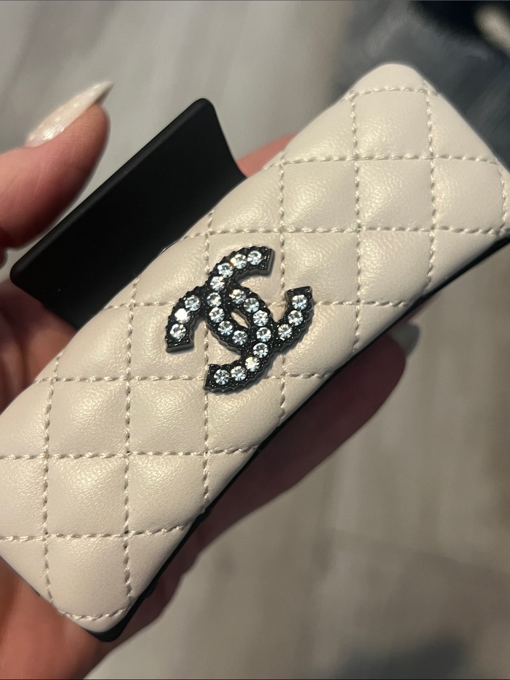 Quilted Crystal Hair Barrette in Ivory